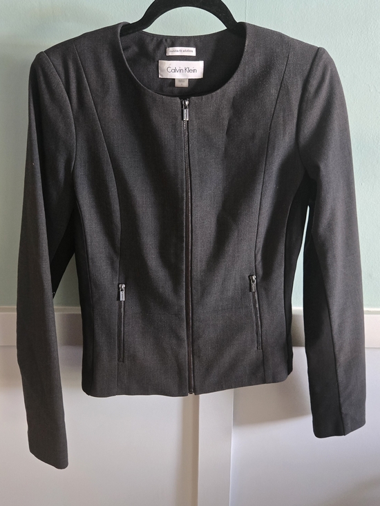 Calvin Klein Jackets & Blazers - Calvin Klein Invisible Fit Solutions Blazer Zip-Front Side Panel Dark Gray Sz 6